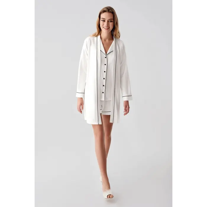 LYYN Freshness 324 Kadın 4lü Sabahlıklı Şorlu Pijama Takımı