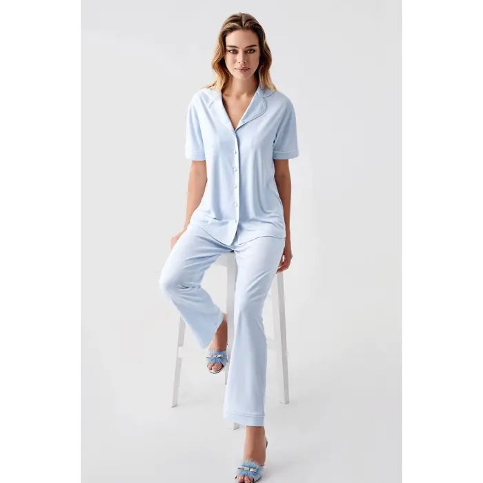 LYYN Freshness 324 Kadın 4lü Sabahlıklı Şorlu Pijama Takımı