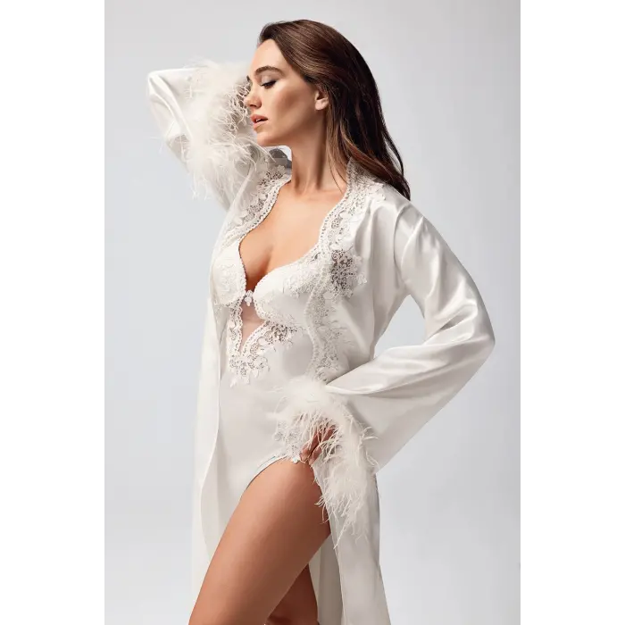 LYYN Freshness 9950-gs Saten Ortişli Gecelik Sabahlık Takım