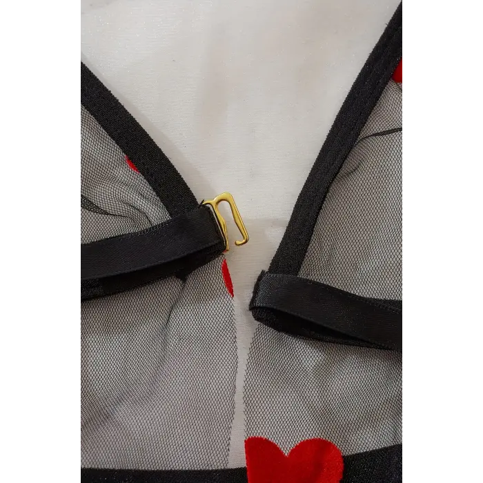 LYYN Kalp Desenli Siyah Transparan Gecelik Brf1378