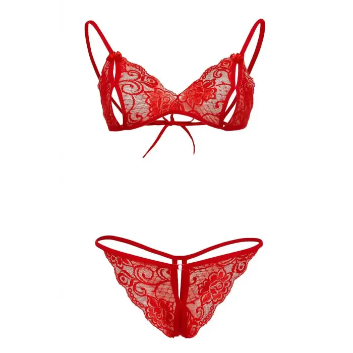 LYYN Kırmızı Dantelli Fantazi Sütyen Ve G-string Takım Tm2048