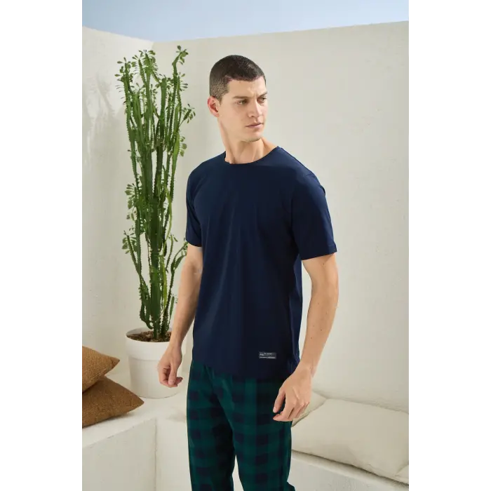 LYYN Kly Kısa Kollu Altı Kareli Capucina Rengi Yazlık Erkek Pijama Takımı