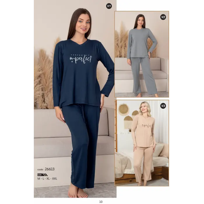 LYYN Limissi Lacivert Uzun Kollu kadın Pjamaı 26613