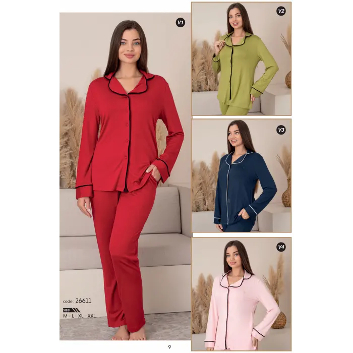 LYYN Limissi Önden Düğmeli Kadın Pijaması Acivert Renk 26611