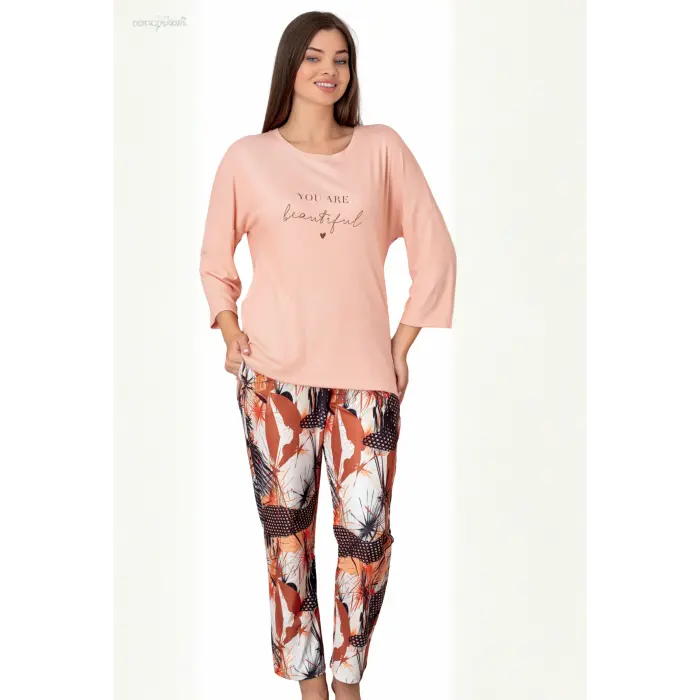 LYYN Limissi Somon Rengi Uzun Kollu Kadın Pijaması 26618