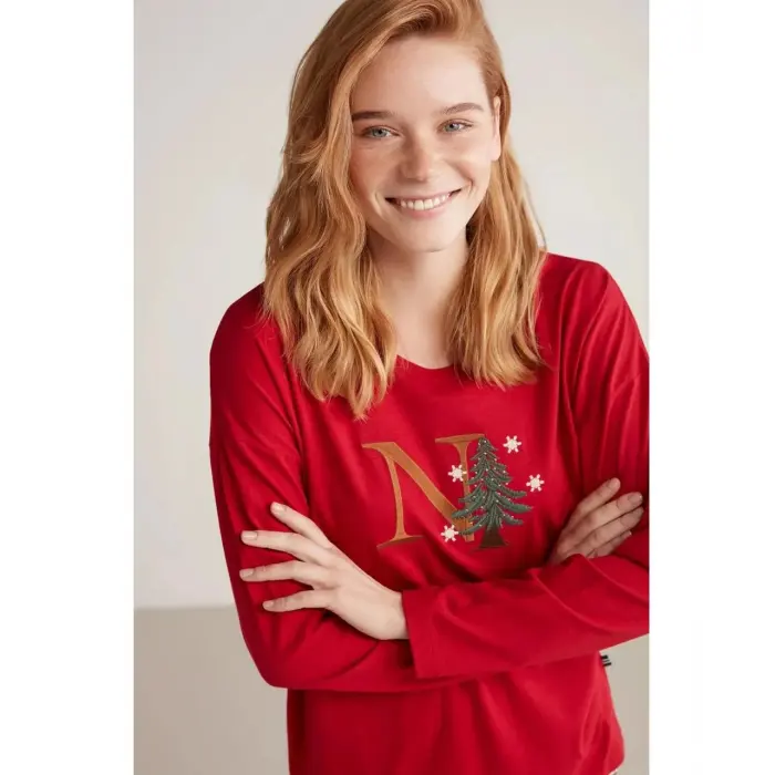 LYYN Nautıca W606 Kadın Uzun Kollu Ekoseli Pijama Takımı