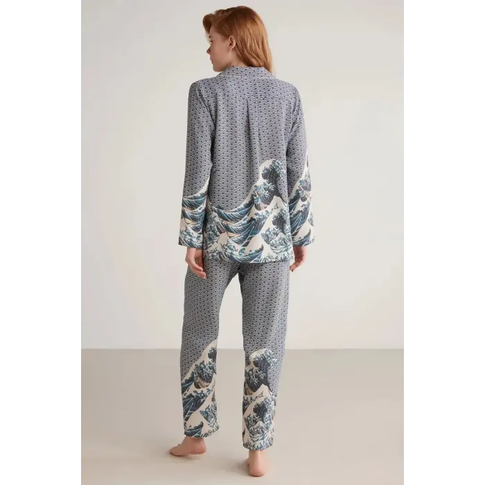 LYYN Nautıca W617 Kadın Uzun Kollu Önden Düğmeli Pijama Takımı