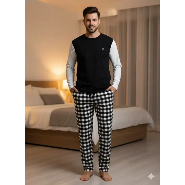 LYYN Pijalüx Tek Alt Ekose Kalın Poplin Ev Pantalonu