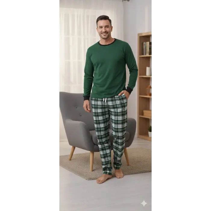 LYYN Pijalüx Tek Alt Ekose Kalın Poplin Ev Pantalonu