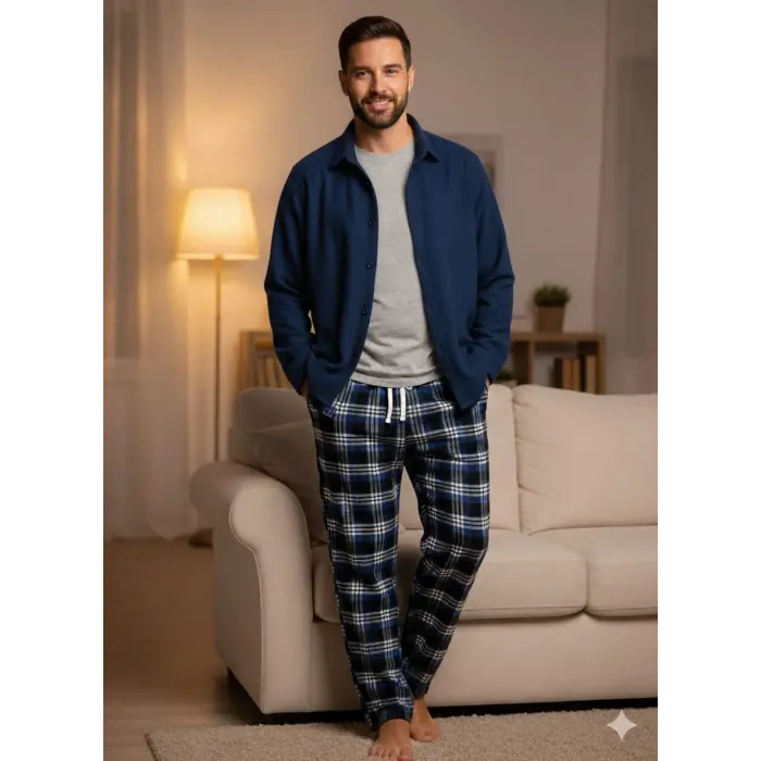 LYYN Pijalüx Tek Alt Ekose Kalın Poplin Ev Pantalonu