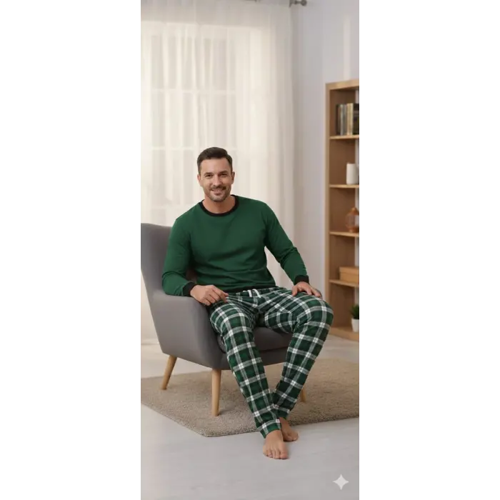 LYYN Pijalüx Tek Alt Ekose Kalın Poplin Ev Pantalonu