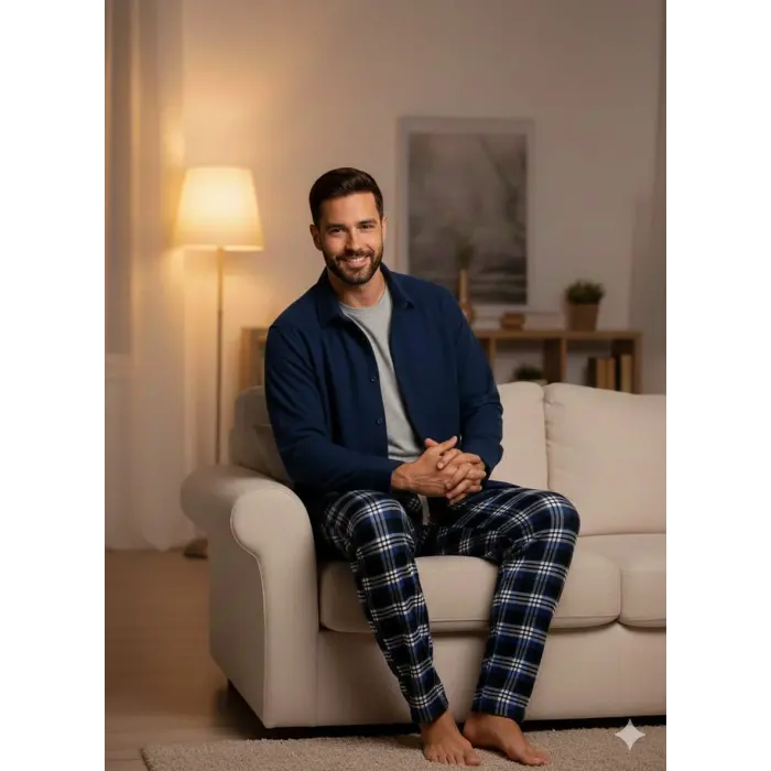 LYYN Pijalüx Tek Alt Ekose Kalın Poplin Ev Pantalonu