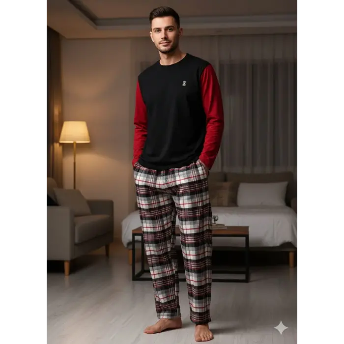LYYN Pijalüx Tek Alt Ekose Kalın Poplin Pijama
