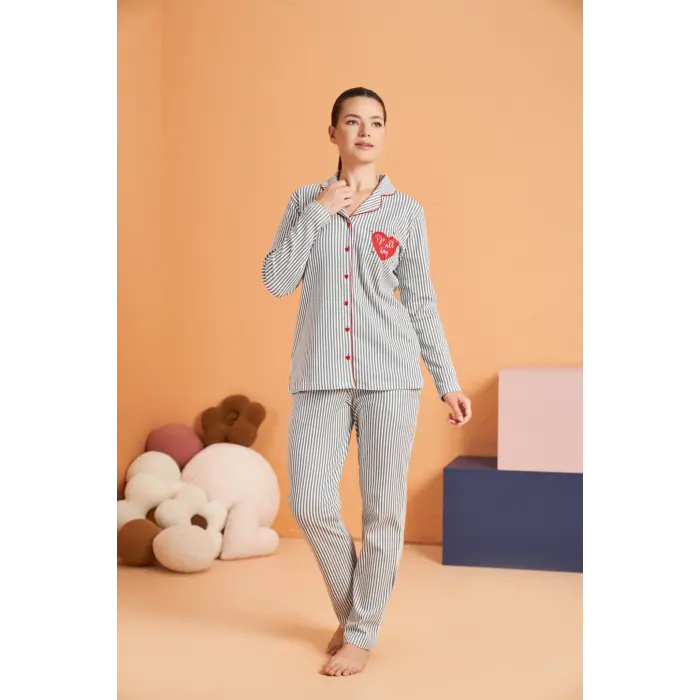 LYYN Pjs 28064 Kadın Düğmeli Pijama Takım