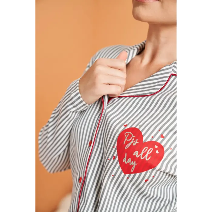 LYYN Pjs 28064 Kadın Düğmeli Pijama Takım