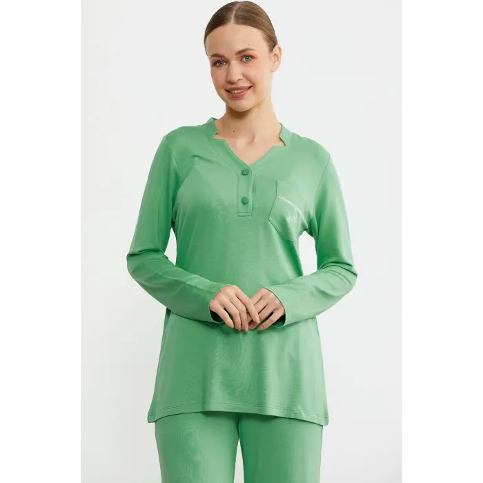 LYYN Sementa 76438 Yarım Düğmeli Cep Detaylı Pijama Takım