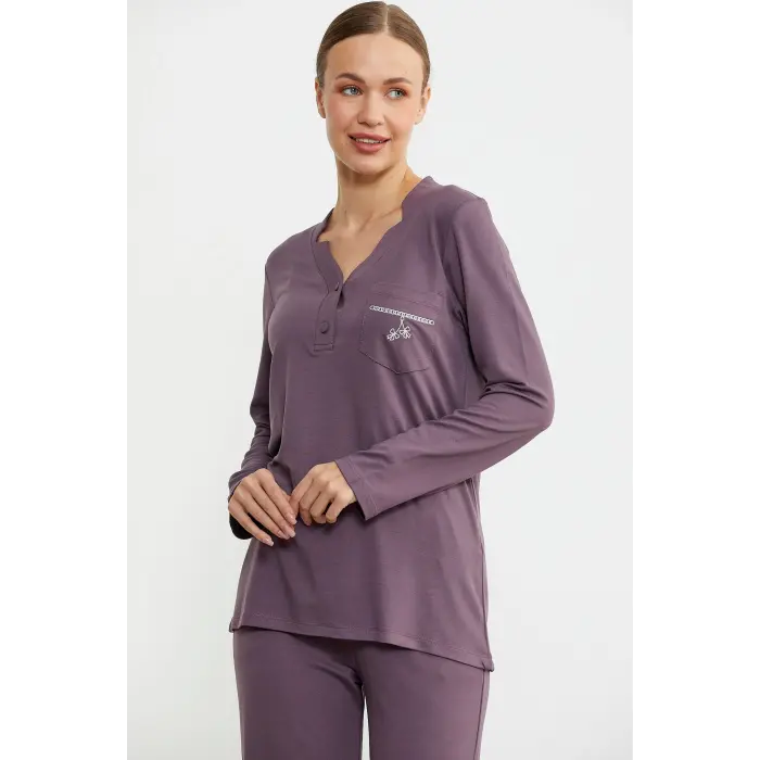 LYYN Sementa 76438 Yarım Düğmeli Cep Detaylı Pijama Takım