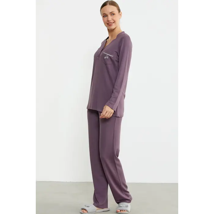 LYYN Sementa 76438 Yarım Düğmeli Cep Detaylı Pijama Takım