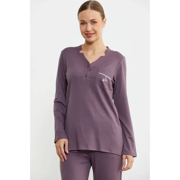 LYYN Sementa 76438 Yarım Düğmeli Cep Detaylı Pijama Takım
