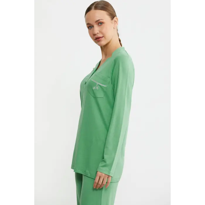 LYYN Sementa 76438 Yarım Düğmeli Cep Detaylı Pijama Takım