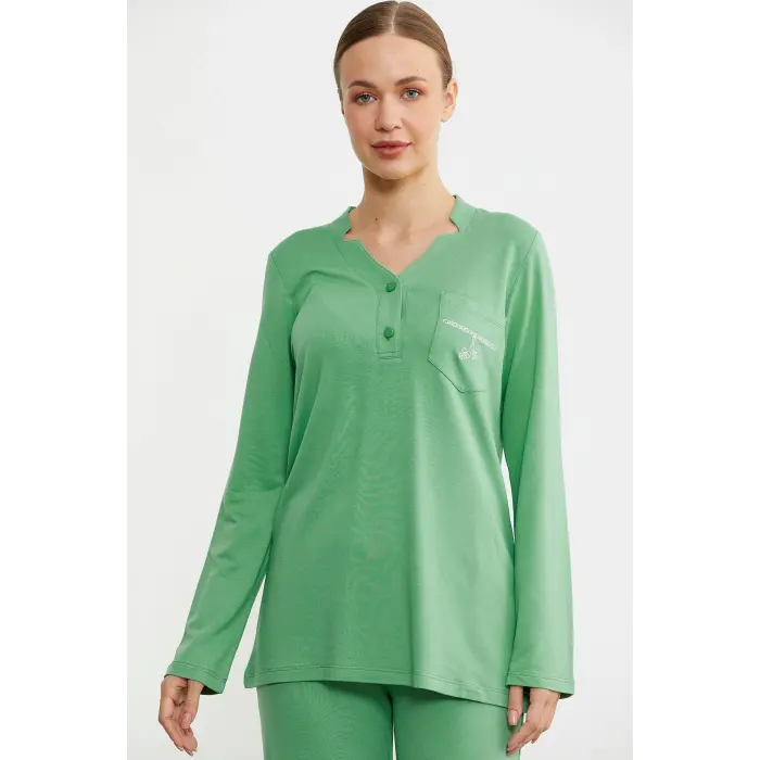 LYYN Sementa 76438 Yarım Düğmeli Cep Detaylı Pijama Takım