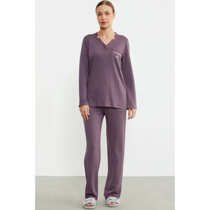 LYYN Sementa 76438 Yarım Düğmeli Cep Detaylı Pijama Takım