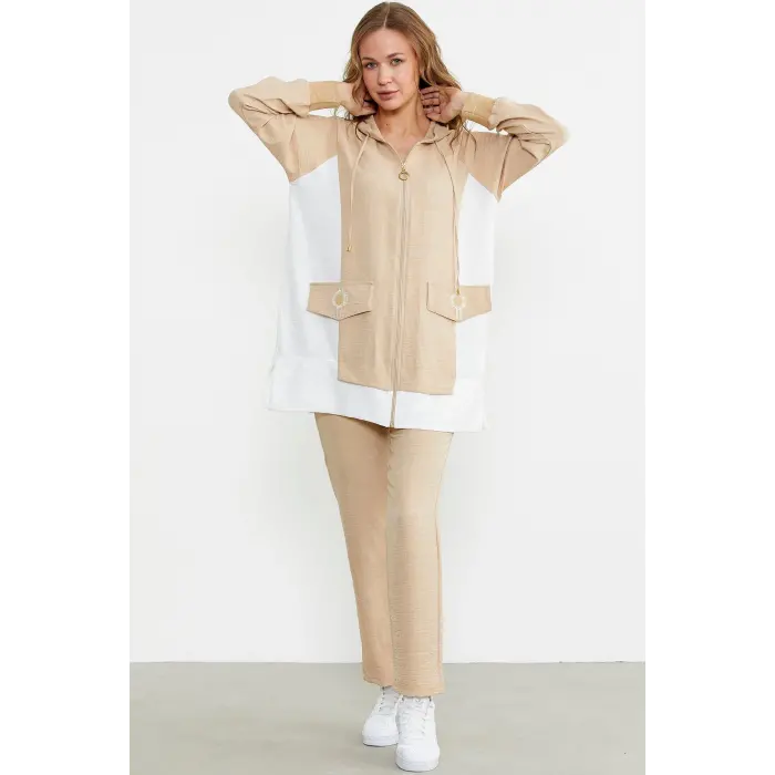 LYYN Sementa 76448 Keten Görünümlü Kapüşonlu Tunik Takım