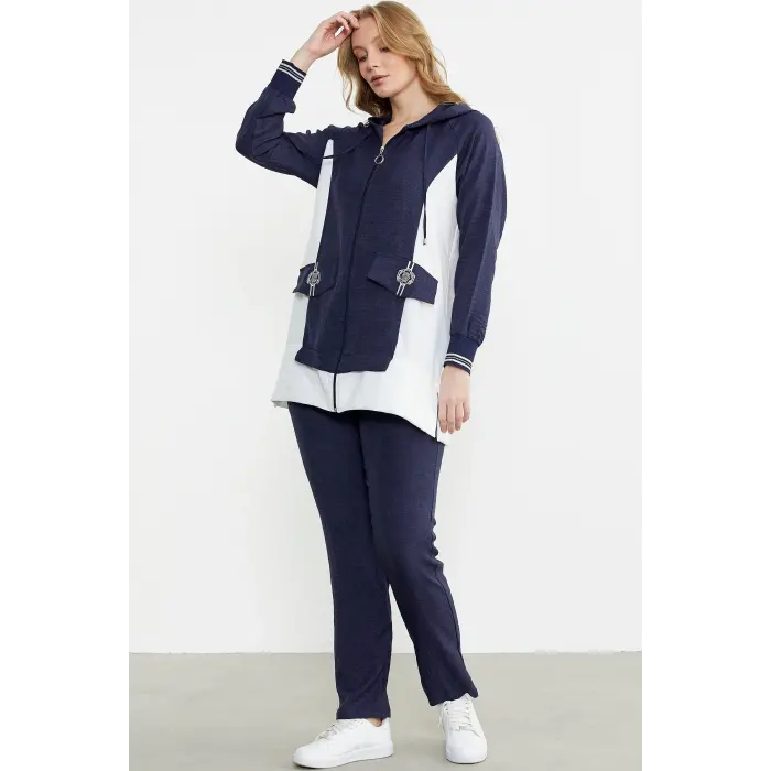 LYYN Sementa 76448 Keten Görünümlü Kapüşonlu Tunik Takım