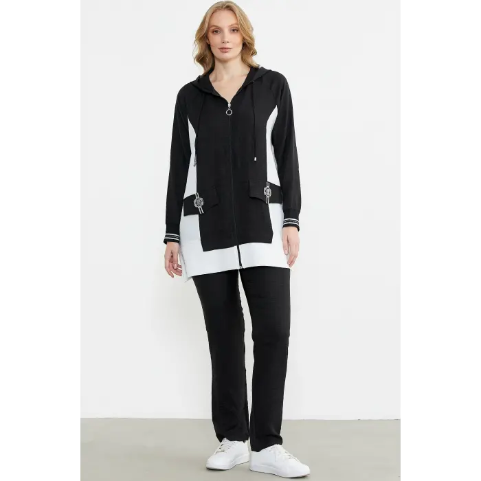 LYYN Sementa 76448 Keten Görünümlü Kapüşonlu Tunik Takım