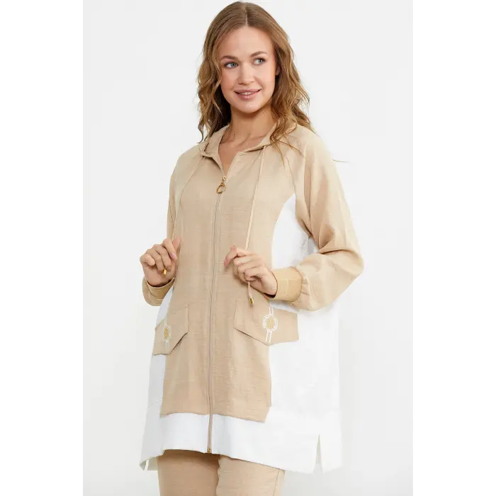 LYYN Sementa 76448 Keten Görünümlü Kapüşonlu Tunik Takım