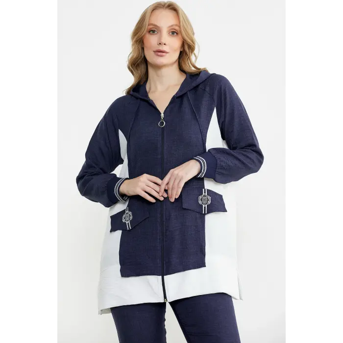 LYYN Sementa 76448 Keten Görünümlü Kapüşonlu Tunik Takım