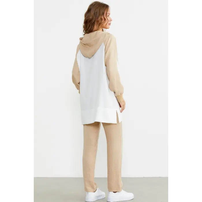 LYYN Sementa 76448 Keten Görünümlü Kapüşonlu Tunik Takım