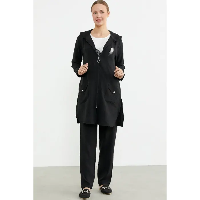 LYYN Sementa 76473 Büyük Beden Keten Görünümlü Üçlü Takım