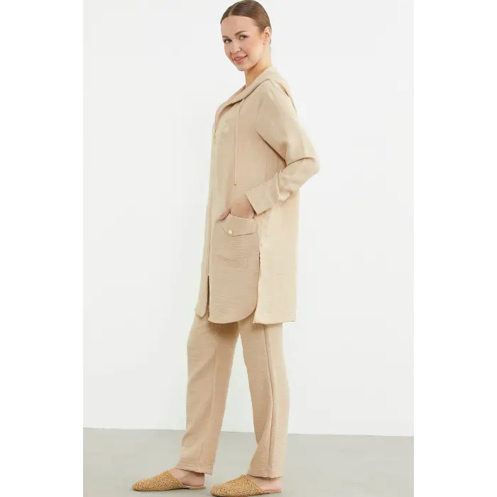 LYYN Sementa 76473 Büyük Beden Keten Görünümlü Üçlü Takım