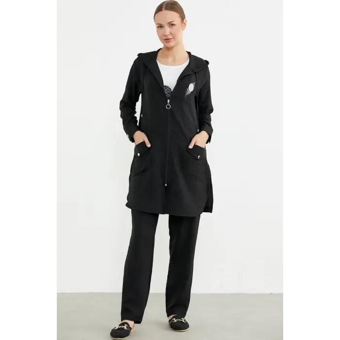 LYYN Sementa 76473 Büyük Beden Keten Görünümlü Üçlü Takım