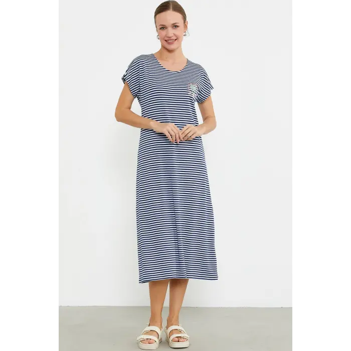 LYYN Sementa 77489 Nakış Detaylı Marine Penye Elbise