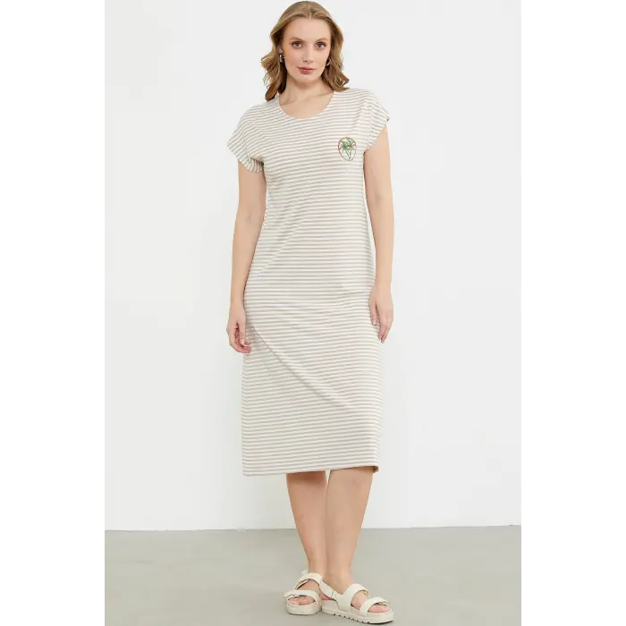 LYYN Sementa 77489 Nakış Detaylı Marine Penye Elbise