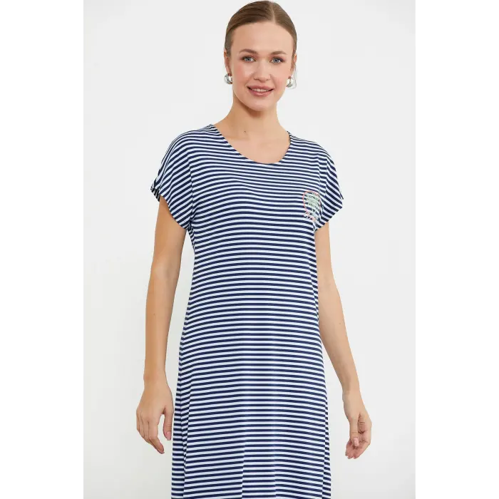 LYYN Sementa 77489 Nakış Detaylı Marine Penye Elbise