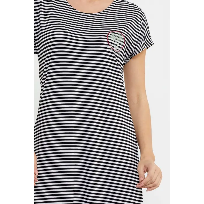 LYYN Sementa 77489 Nakış Detaylı Marine Penye Elbise