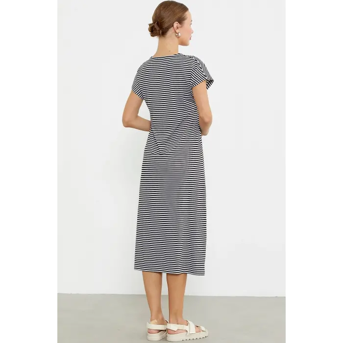 LYYN Sementa 77489 Nakış Detaylı Marine Penye Elbise