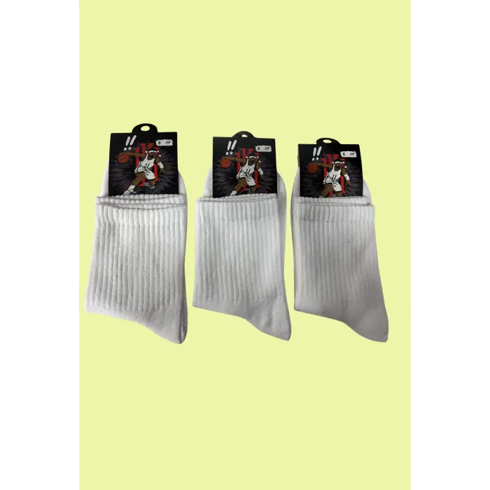 LYYN Yalıncak Uzun Konç Kolej Çorap Beyaz Desensiz 12 Adet