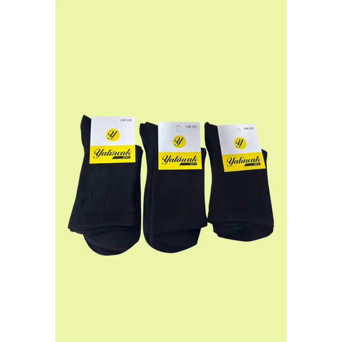 LYYN Yalıncak Yarım Konç Kolej Çorap Siyah Renk 3 Adet Desensiz Model