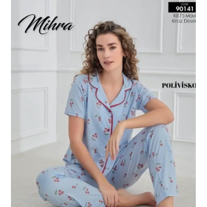 Mihra 90141 Kadın Boydan Düğmeli Pijama Takımı