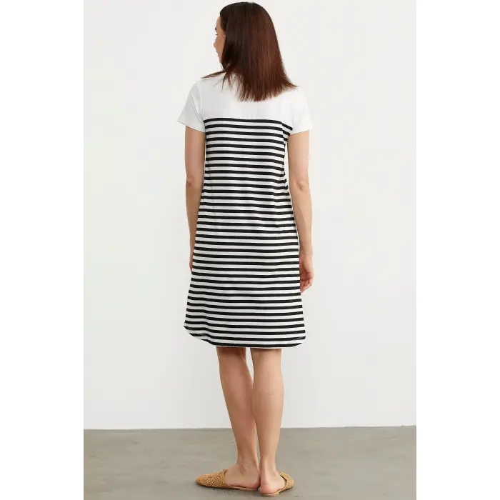 Sementa 77482 Düğme Detaylı Çizgili Penye Elbise