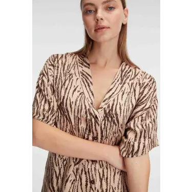 Anıl 9898 Kısa Kol V Yaka Kadın Viskon Desenli Yazlık Dokuma Normal Bel Kısa Pijama Takımı