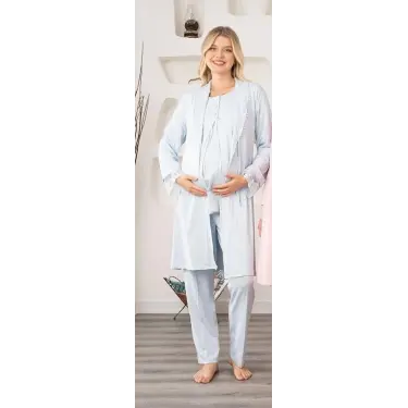 Bone 5905 Kadın Lohusa Viskon Klasik 3lü Pijama Takımı