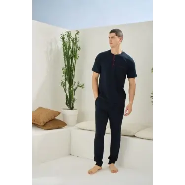 Erkek 2090 Erkek  Midi Yaka Pijama Takım