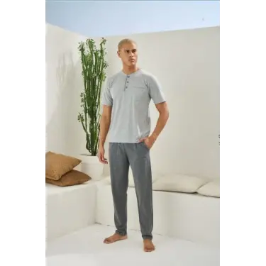 Erkek 2090 Erkek  Midi Yaka Pijama Takım