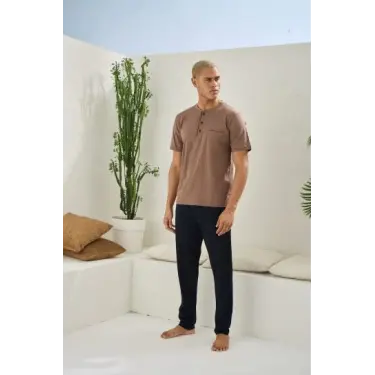 Erkek 2090 Erkek  Midi Yaka Pijama Takım