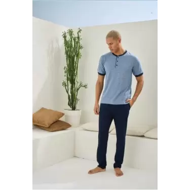 Erkek 2091 Erkek  Midi Yaka Pijama Takım